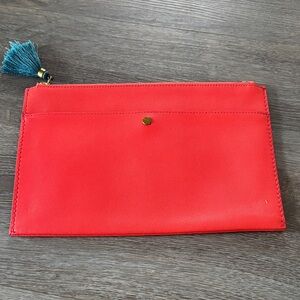 J.CREW Saffiano Leather Orange Clutch with Tassel
